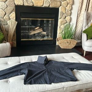 BANZO Navy Pinstriped Button Down LS Blouse Size XL